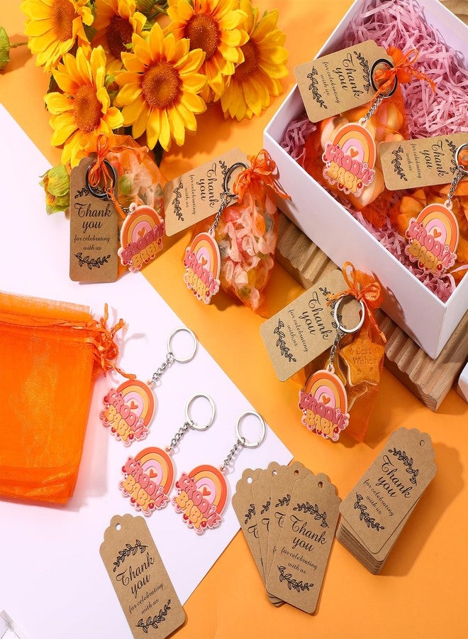 Roowest 50 Sets Groovy Party Decorations Retro Hippie Party Favors Include 50 Boho Groovy Keychains 50 Thank You Tags and 50 Organza Bags for Daisy Rainbow Birthday Baby Shower Guest Return Gifts - Image 3