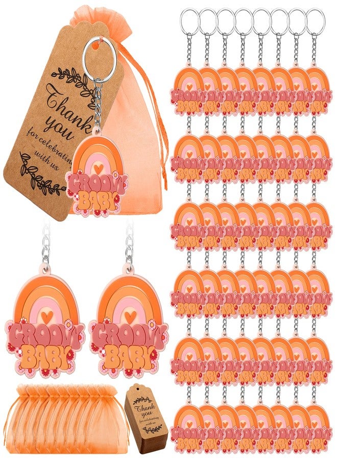 Roowest 50 Sets Groovy Party Decorations Retro Hippie Party Favors Include 50 Boho Groovy Keychains 50 Thank You Tags and 50 Organza Bags for Daisy Rainbow Birthday Baby Shower Guest Return Gifts - Image 1