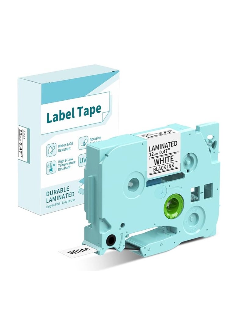 Terabyte 1-Pack 3B21 Compatible Label Roll Tape Replacement for TZ231 Laminated Label Maker Tape, for PT D200 D210 H100 1880 Vixic P3200 D210S, 12mm 0.47 Inch Black on White - Image 1
