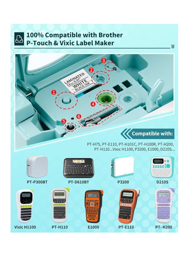 Terabyte 1-Pack 3B21 Compatible Label Roll Tape Replacement for TZ231 Laminated Label Maker Tape, for PT D200 D210 H100 1880 Vixic P3200 D210S, 12mm 0.47 Inch Black on White - Image 3