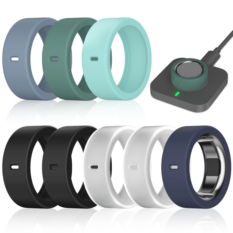 ZOOROO 8 Pack Ring Cover Compatible with Oura Ring Gen 4/4 Ceramic, Oura Ring Gen 3 Horizon/Heritage, Support Charging with Cover on, Anti-Scratch Elastic Silicone Rings Protector for Men Women Working Out - Image 1