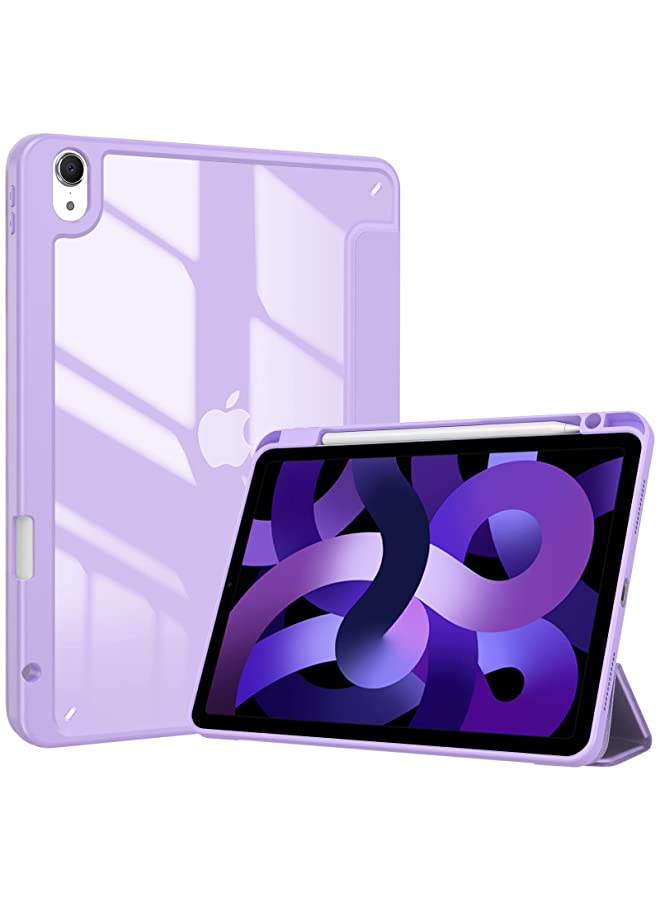 Procases ProCase iPad Air 5 Case 2022/iPad Air 4 Case 2020 10.9 Inch With Pencil Holder, Clear Transparent Back Shell Trifold Protective Smart Cover for iPad Air 10.9" 5th /4th Generation A2589 A2072 -Purple - Image 1