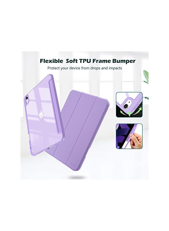 Procases ProCase iPad Air 5 Case 2022/iPad Air 4 Case 2020 10.9 Inch With Pencil Holder, Clear Transparent Back Shell Trifold Protective Smart Cover for iPad Air 10.9" 5th /4th Generation A2589 A2072 -Purple - Image 4
