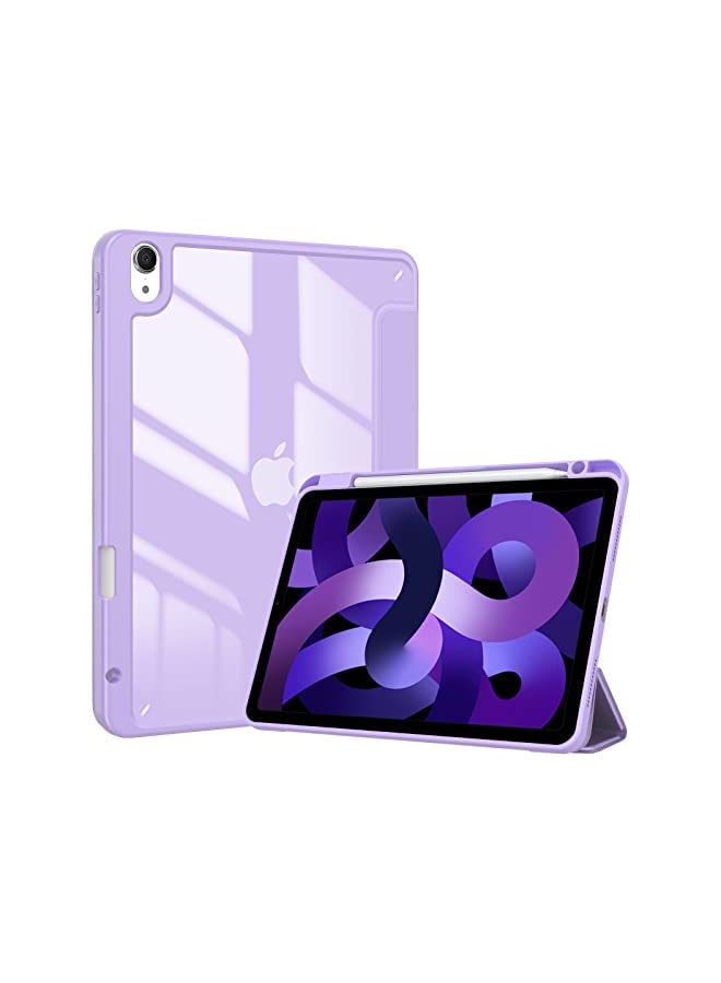 Procases ProCase iPad Air 5 Case 2022/iPad Air 4 Case 2020 10.9 Inch With Pencil Holder, Clear Transparent Back Shell Trifold Protective Smart Cover for iPad Air 10.9" 5th /4th Generation A2589 A2072 -Purple - Image 2