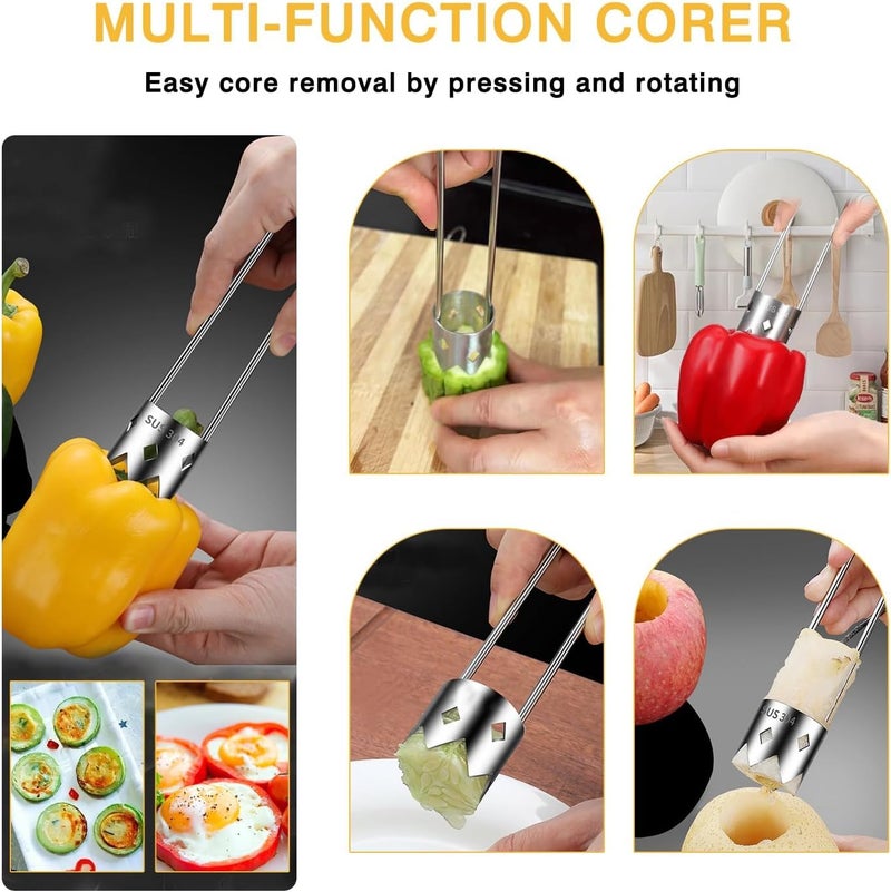 Ling Chuang 2 PCS Red Bell Pepper Seed Corer-Multifunctional Fruit And Vegetable Core Remover,Kitchen Gadgets for Pepper, Pineapple, Pear (silvery) - Image 2