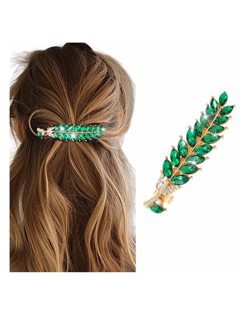JAKAWIN JAKAWIN Leaf Crystal Hair Clip Rhinestone Hair Barrette Vintage Clip Sparkly Hair Accessories for Women (1 Green)  - Image 1