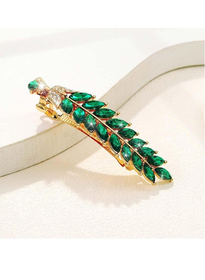 JAKAWIN JAKAWIN Leaf Crystal Hair Clip Rhinestone Hair Barrette Vintage Clip Sparkly Hair Accessories for Women (1 Green)  - Image 2