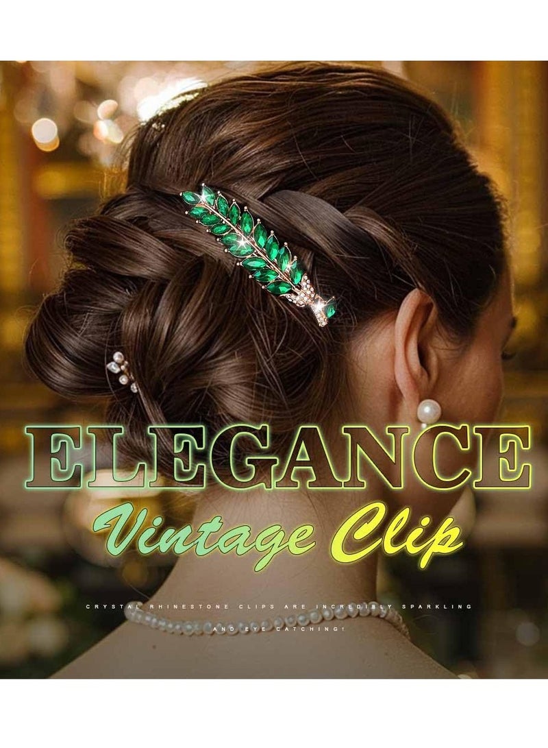 JAKAWIN JAKAWIN Leaf Crystal Hair Clip Rhinestone Hair Barrette Vintage Clip Sparkly Hair Accessories for Women (1 Green)  - Image 3