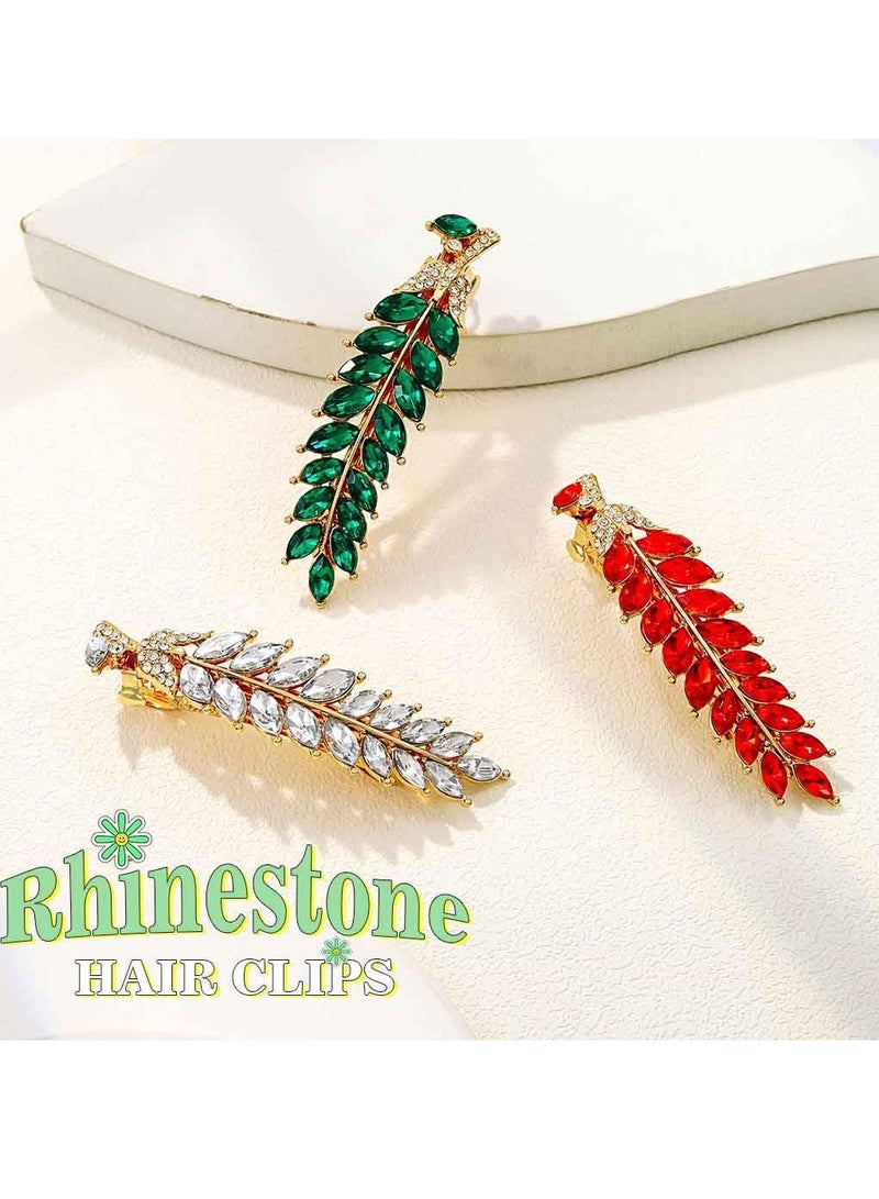 JAKAWIN JAKAWIN Leaf Crystal Hair Clip Rhinestone Hair Barrette Vintage Clip Sparkly Hair Accessories for Women (1 Green)  - Image 4