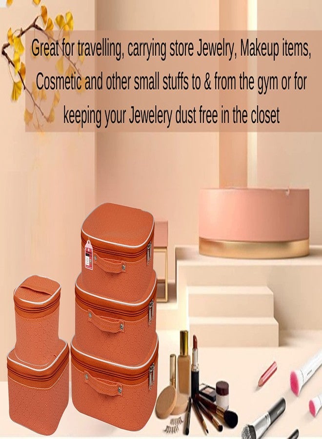 LUCES Fabric Makeup Storage Box Travelling Vanity Cosmetic Toiletry Bag Necklace Wardrobe Organizer Jewellery Pouch for Women (Peach) - Image 2
