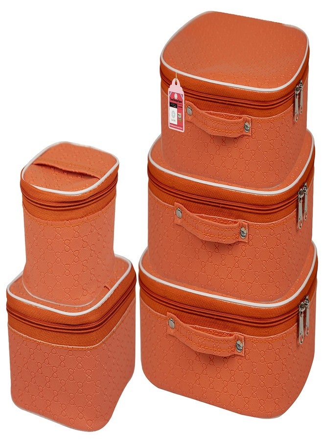 LUCES Fabric Makeup Storage Box Travelling Vanity Cosmetic Toiletry Bag Necklace Wardrobe Organizer Jewellery Pouch for Women (Peach) - Image 1