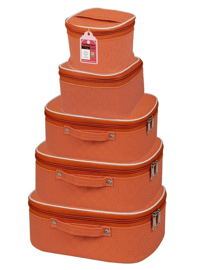 LUCES Fabric Makeup Storage Box Travelling Vanity Cosmetic Toiletry Bag Necklace Wardrobe Organizer Jewellery Pouch for Women (Peach) - Image 3