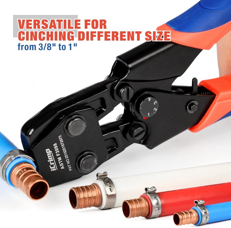iCRIMP Mini PEX Pipe Quick Cinch Tool Set for Stainless Steel Clamp from 3/8-inch to 1-inch with Pex Cutter,20pcs 1/2-inch and 10pcs 3/4-inch Stainless Steel Clamps included - Image 4