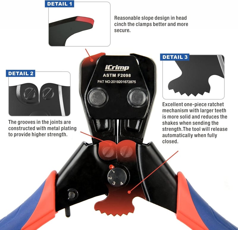 iCRIMP Mini PEX Pipe Quick Cinch Tool Set for Stainless Steel Clamp from 3/8-inch to 1-inch with Pex Cutter,20pcs 1/2-inch and 10pcs 3/4-inch Stainless Steel Clamps included - Image 3