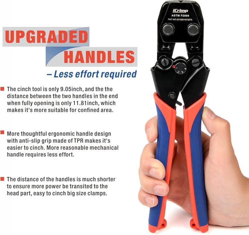 iCRIMP Mini PEX Pipe Quick Cinch Tool Set for Stainless Steel Clamp from 3/8-inch to 1-inch with Pex Cutter,20pcs 1/2-inch and 10pcs 3/4-inch Stainless Steel Clamps included - Image 5