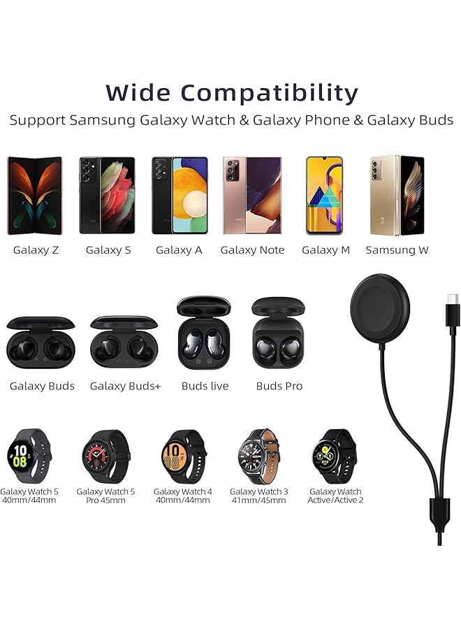erorex Watch Charger For Galaxy Watch 5 Pro 5 4 3 Active 2 1 Galaxy Watch Usb C Charging Cable Compatible For Samsung Galaxy S22 S21 S20 S10 Note 20 10 9 8 And More 3 Ft 2 In 1 Charger Cable  - Image 2