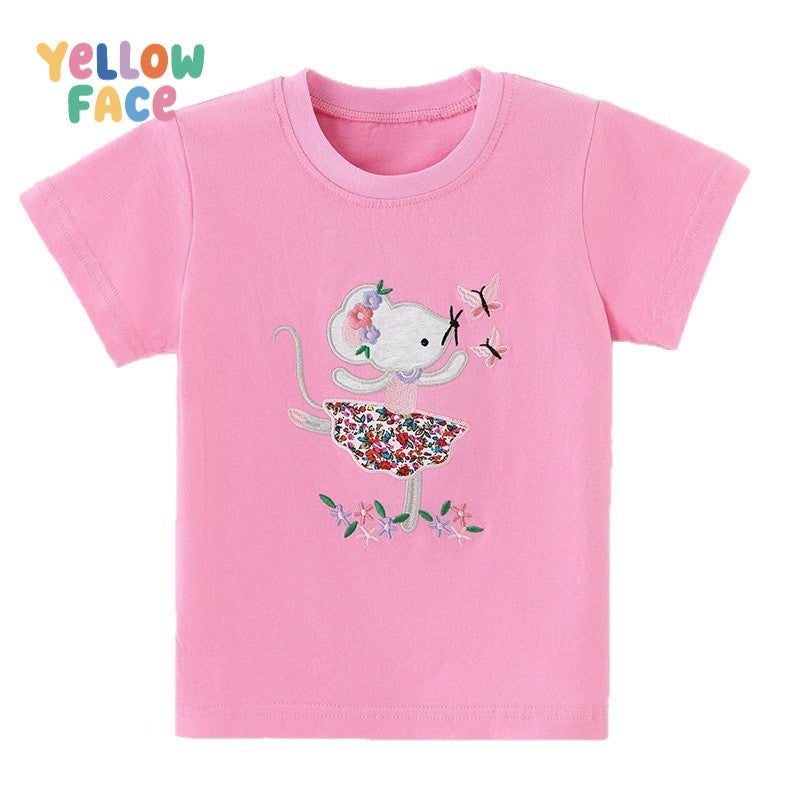 Girls Short Sleeve T-Shirt with Ballet Mouse Embroidery - Image 5