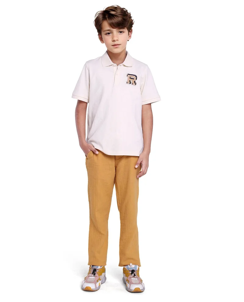 Rare Ones Rare Ones Kids Luan White Cotton Short Sleeve Applique Print Polo