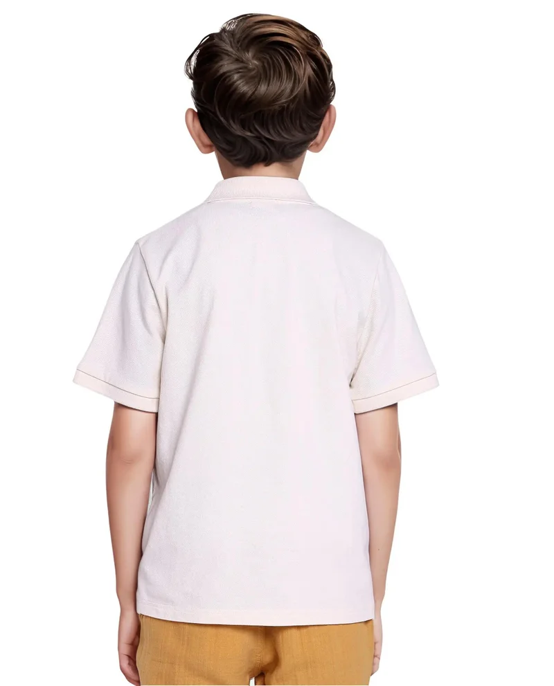 Rare Ones Rare Ones Kids Luan White Cotton Short Sleeve Applique Print Polo