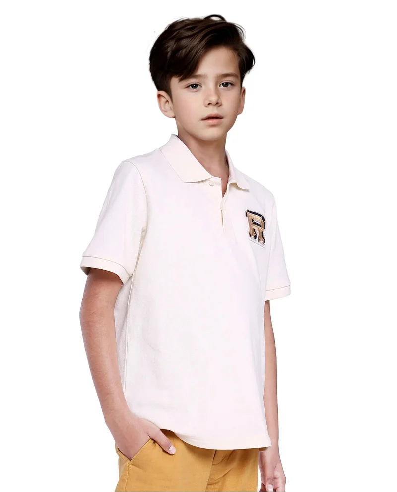 Rare Ones Rare Ones Kids Luan White Cotton Short Sleeve Applique Print Polo