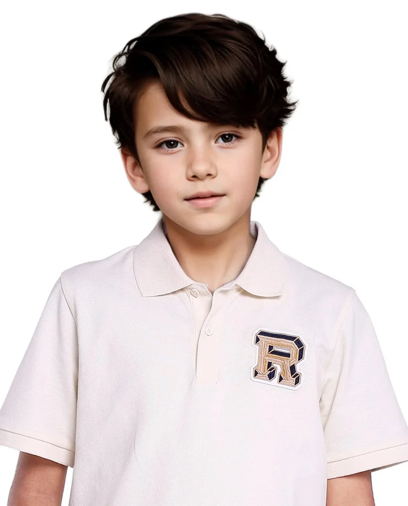 Rare Ones Rare Ones Kids Luan White Cotton Short Sleeve Applique Print Polo