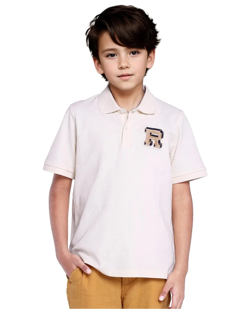 Rare Ones Rare Ones Kids Luan White Cotton Short Sleeve Applique Print Polo