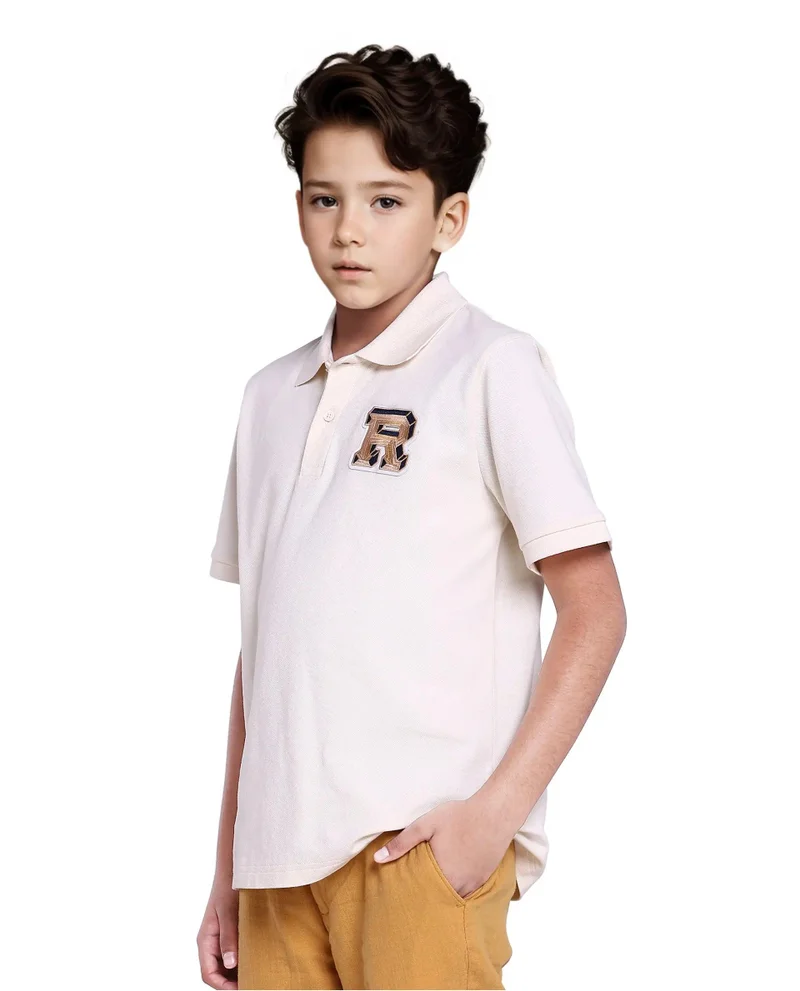 Rare Ones Rare Ones Kids Luan White Cotton Short Sleeve Applique Print Polo