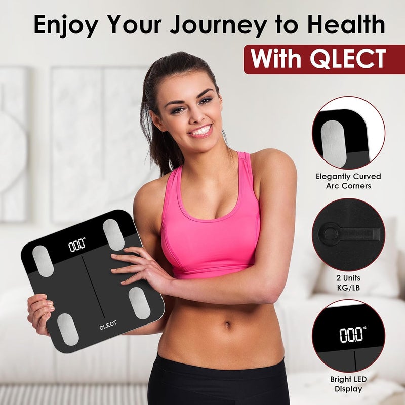 QLECT جهاز قياس الوزن الذكي BMI لجسم الإنسان مع 18 معلمة جسمية متزامنة مع تطبيق الهاتف المحمول، جهاز تحليل الدهون بالجسم مع ضمان لمدة 2 سنة، جهاز وزن بلوتوث - Image 2