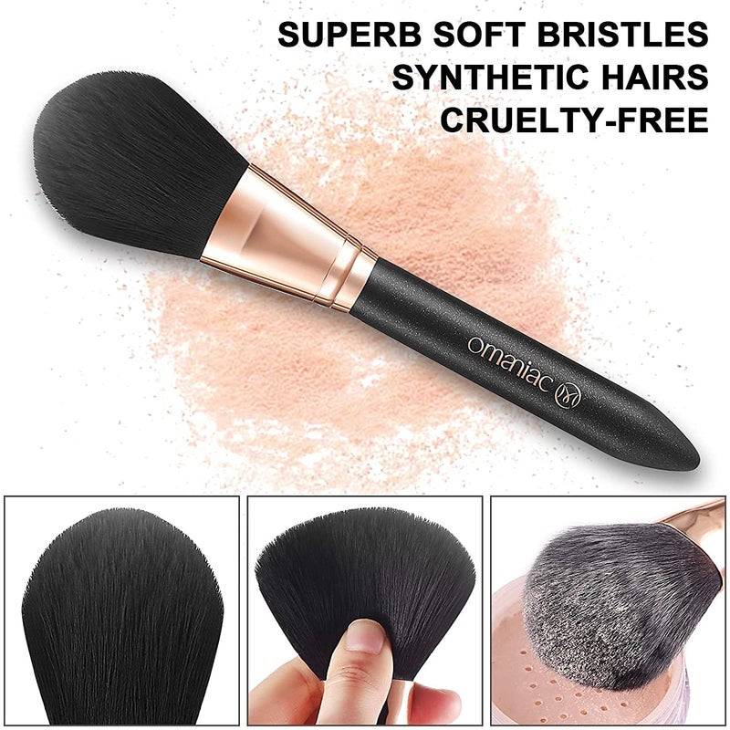 OMANIAC Makeup Brush Set Professional, 12 Pearlescent Wood Handle Makeup Brushes, Premium Cruelty-Free Synthetic Fiber Hair, Travel Make up Brushes Set with Case (Black). - Image 3