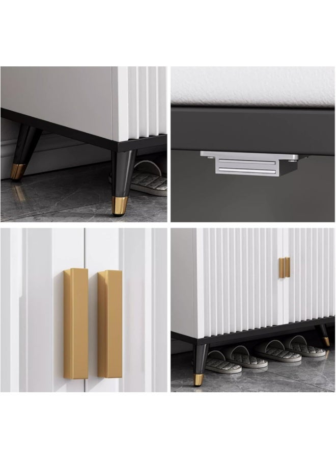 إن كي أكس خزانة أحذية بيضاء مع مقعد مبطن – وحدة تخزين بثلاثة أبواب للممر أو غرفة النوم بتصميم عصري - Image 5