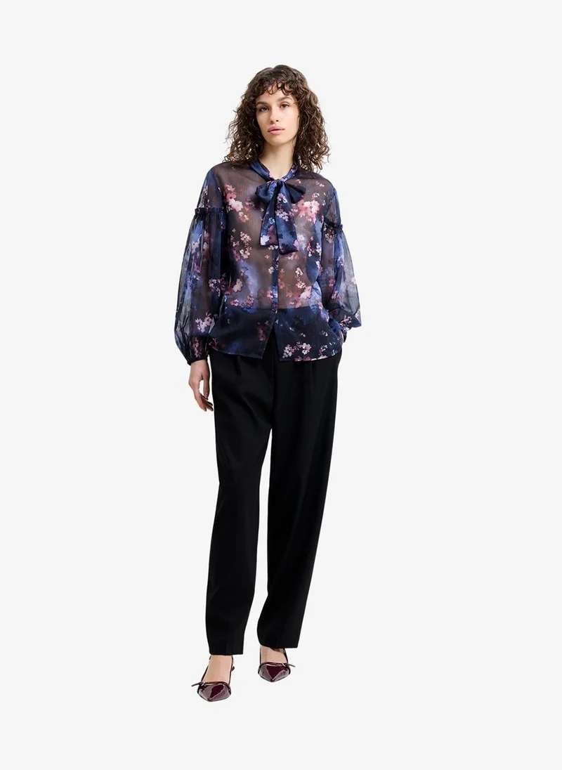 فرنش كونكشن Women's Navy Multi Clara Emina Bow Tie Shirt
