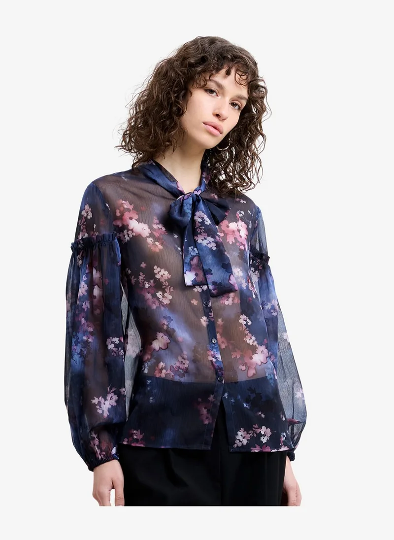 فرنش كونكشن Women's Navy Multi Clara Emina Bow Tie Shirt