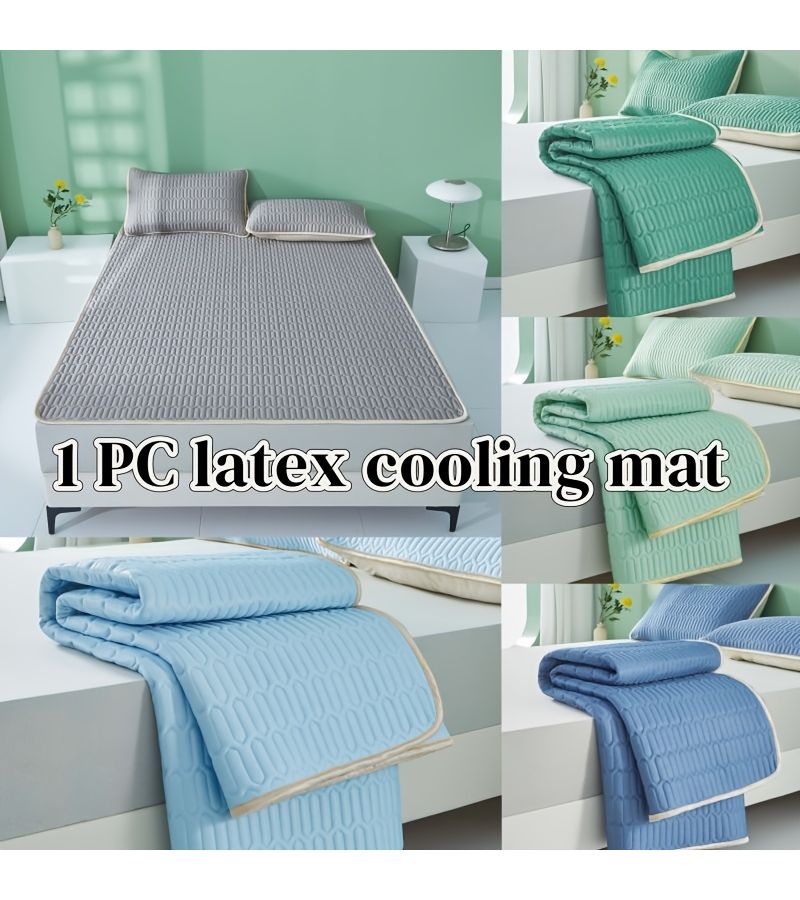1pc Solid Color Dark Blue Latex Cooling Mat Breathable Non Slip Summer Cooling Pad Soft Foldable Machine Washable Bed Sheet For Sofa Bedroom No Pillowcase Size 47.24x78.74 Inch - Image 1
