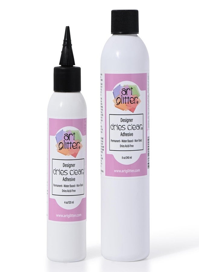 آرت جليتر مجموعة غراء Art Institute Glitter Designer Dries Clear، عبوة إعادة تعبئة 8 أونصة وزجاجة 4 أونصة - مجموعة لاصقة احترافية متعددة الأسطح - Image 1