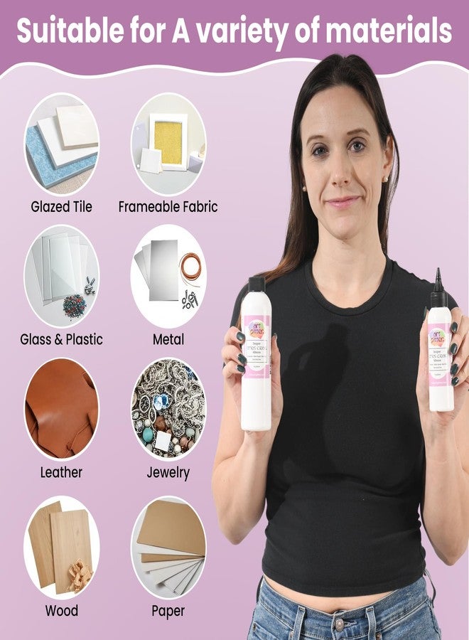 آرت جليتر مجموعة غراء Art Institute Glitter Designer Dries Clear، عبوة إعادة تعبئة 8 أونصة وزجاجة 4 أونصة - مجموعة لاصقة احترافية متعددة الأسطح - Image 4