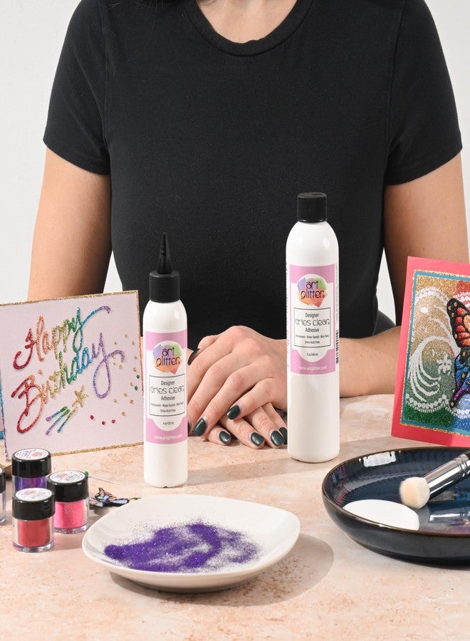 آرت جليتر مجموعة غراء Art Institute Glitter Designer Dries Clear، عبوة إعادة تعبئة 8 أونصة وزجاجة 4 أونصة - مجموعة لاصقة احترافية متعددة الأسطح - Image 3