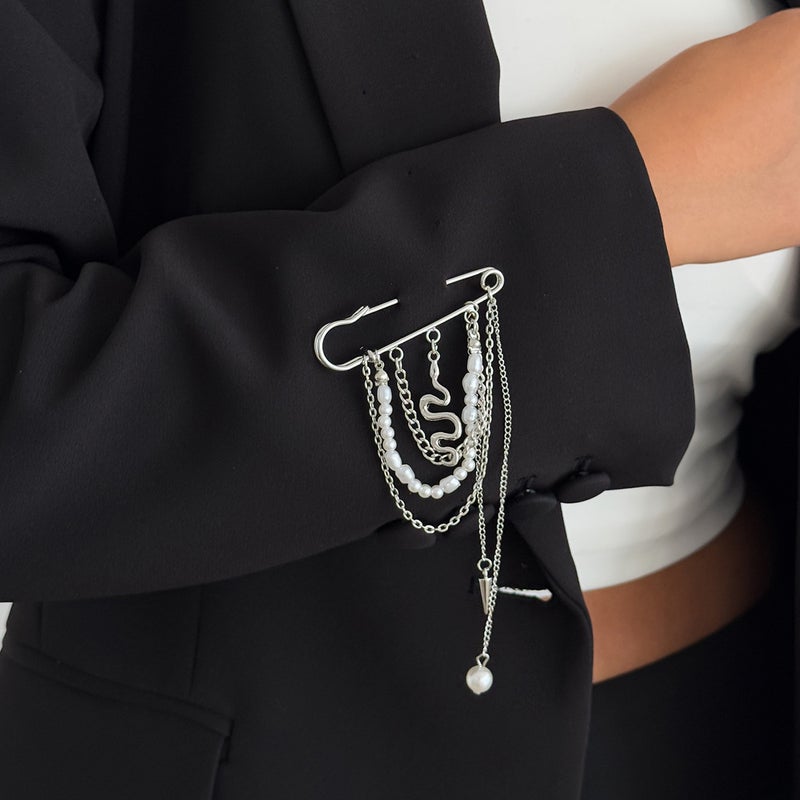 SHIXIN European and American Cross-Border Fashion Accessories: Ins-Style Faux Pearl Tassel Brooch with Creative Fish Chain Multi-Functional Pin - Image 3