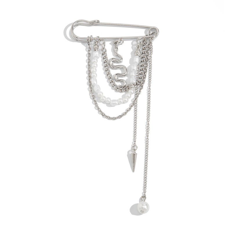 SHIXIN European and American Cross-Border Fashion Accessories: Ins-Style Faux Pearl Tassel Brooch with Creative Fish Chain Multi-Functional Pin - Image 5