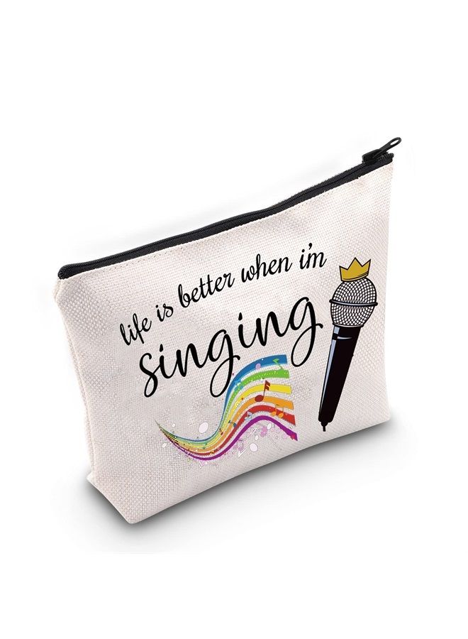 LEVLO Singing Cosmetic Make Up Bag Music Lover Gift Life Is Better When I'm Singing Makeup Zipper Pouch Bag For Women Girls (When I'm Singing Black) - Image 1