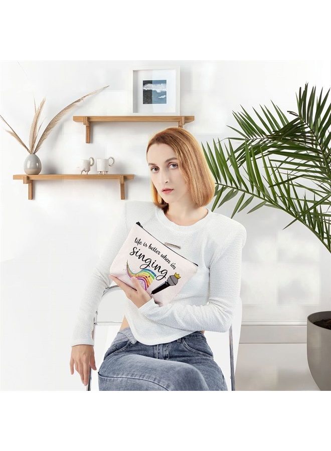 LEVLO Singing Cosmetic Make Up Bag Music Lover Gift Life Is Better When I'm Singing Makeup Zipper Pouch Bag For Women Girls (When I'm Singing Black) - Image 4