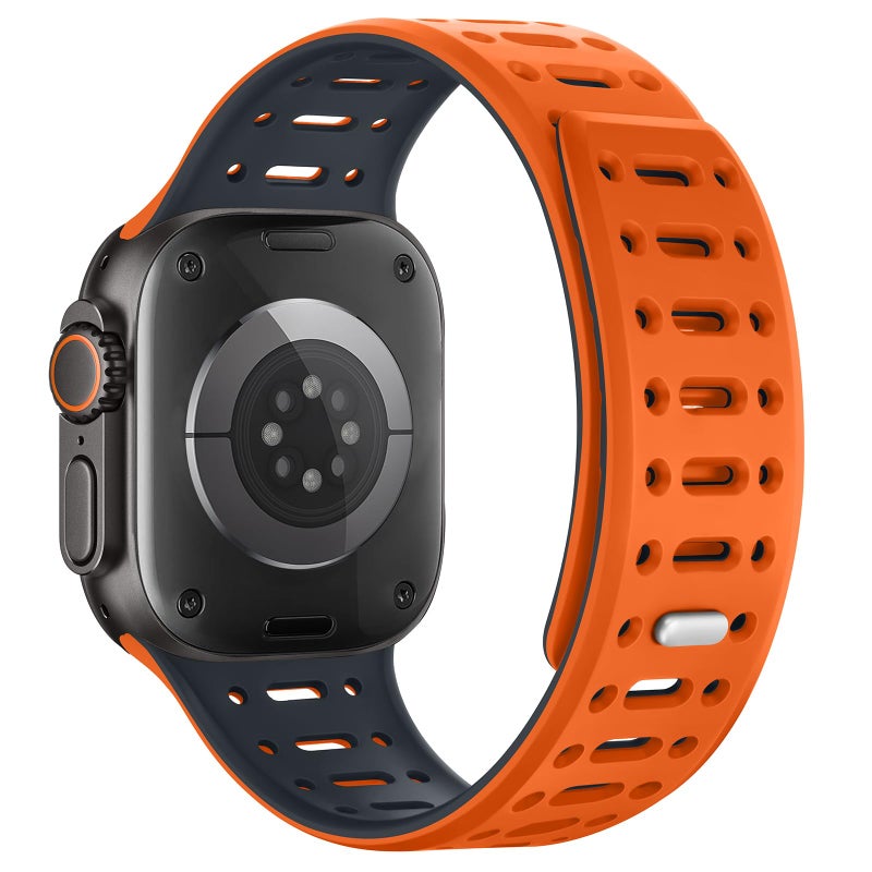 ZZDZZ Compatible with Apple Watch Band 49mm 46mm 45mm 44mm 42mm 41mm 40mm 38mm, Magnetic Silicone Sport Breathable Strap for iWatch Ultra 3/2/1 SE3 Series 11 10 9 8 7-1 (49/46/45/44/42, OR/Midnight) - Image 2