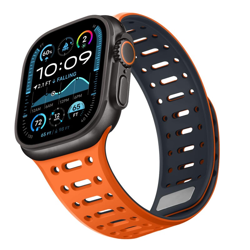 ZZDZZ Compatible with Apple Watch Band 49mm 46mm 45mm 44mm 42mm 41mm 40mm 38mm, Magnetic Silicone Sport Breathable Strap for iWatch Ultra 3/2/1 SE3 Series 11 10 9 8 7-1 (49/46/45/44/42, OR/Midnight) - Image 1