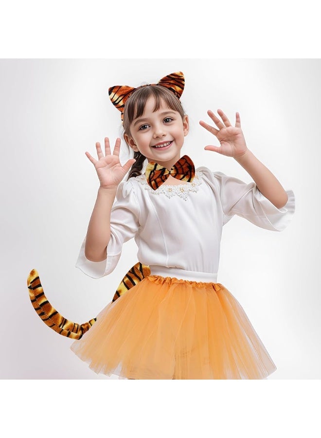 obmwang طقم زي النمر 3 قطع - طاقية آذان نمر، ربطة عنق وذيل - إكسسوارات نمر للأطفال والبنات والأولاد لحفلة عيد الهالوين - Image 5