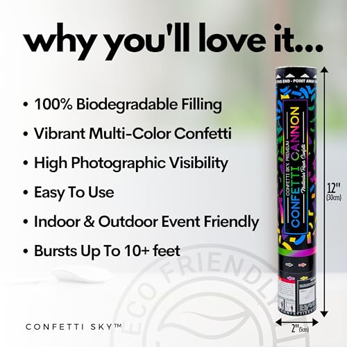 Confetti Sky [6 Pack] 12 Inch Confetti Cannons | Multicolor Confetti Poppers for Wedding Celebration, Birthday Party, Pranks, Graduation, Christmas Eve and New Year Celebration - Image 3