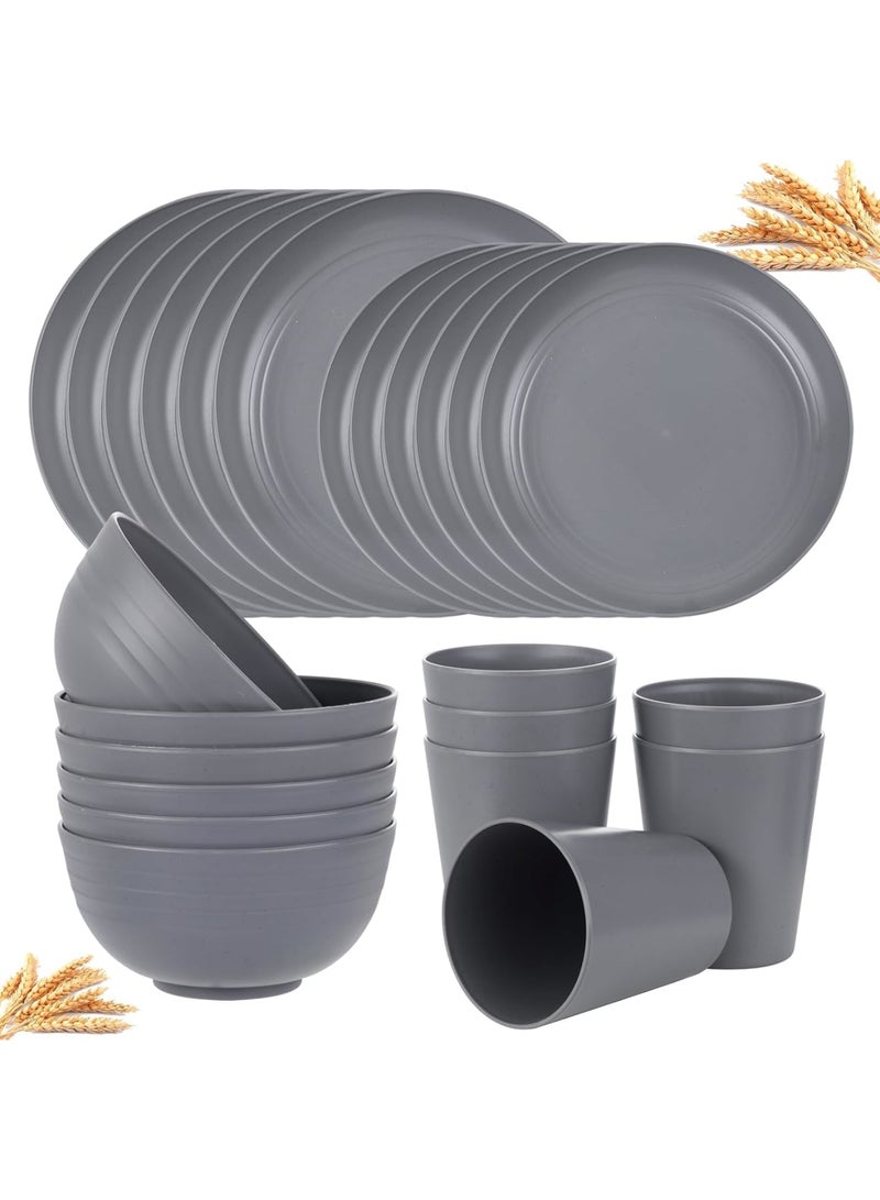 Barakah Wheat Straw Dinnerware Set, Unbreakable Plates Bowls Cups, Reusable Lightweight Tableware for Microwave and Dishwasher Safe, Service for 6, 12 Plates 6 Bowls 6 Cups, Dark Gray - Image 1