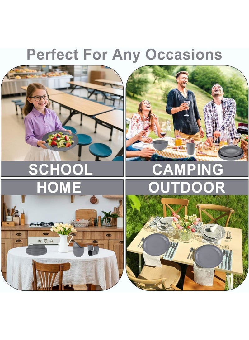 Barakah Wheat Straw Dinnerware Set, Unbreakable Plates Bowls Cups, Reusable Lightweight Tableware for Microwave and Dishwasher Safe, Service for 6, 12 Plates 6 Bowls 6 Cups, Dark Gray - Image 5