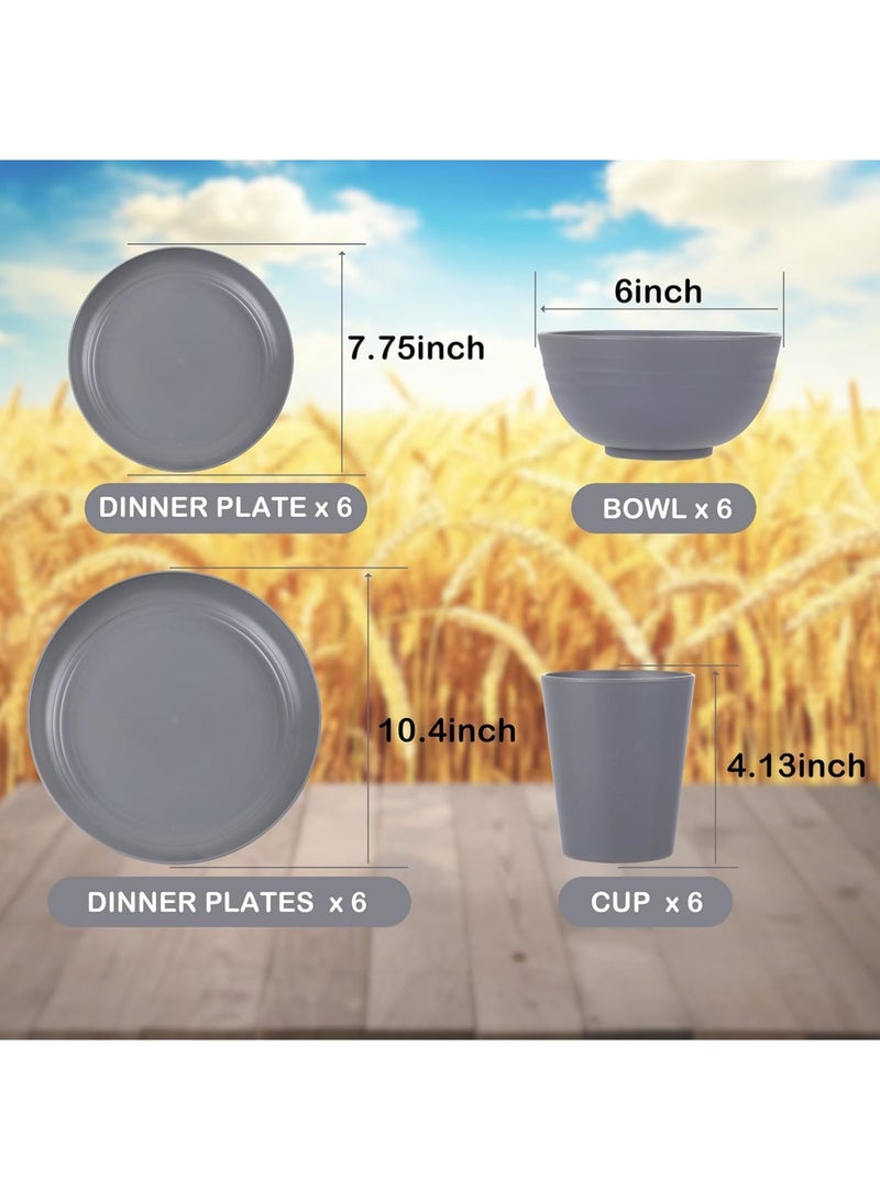 Barakah Wheat Straw Dinnerware Set, Unbreakable Plates Bowls Cups, Reusable Lightweight Tableware for Microwave and Dishwasher Safe, Service for 6, 12 Plates 6 Bowls 6 Cups, Dark Gray - Image 3