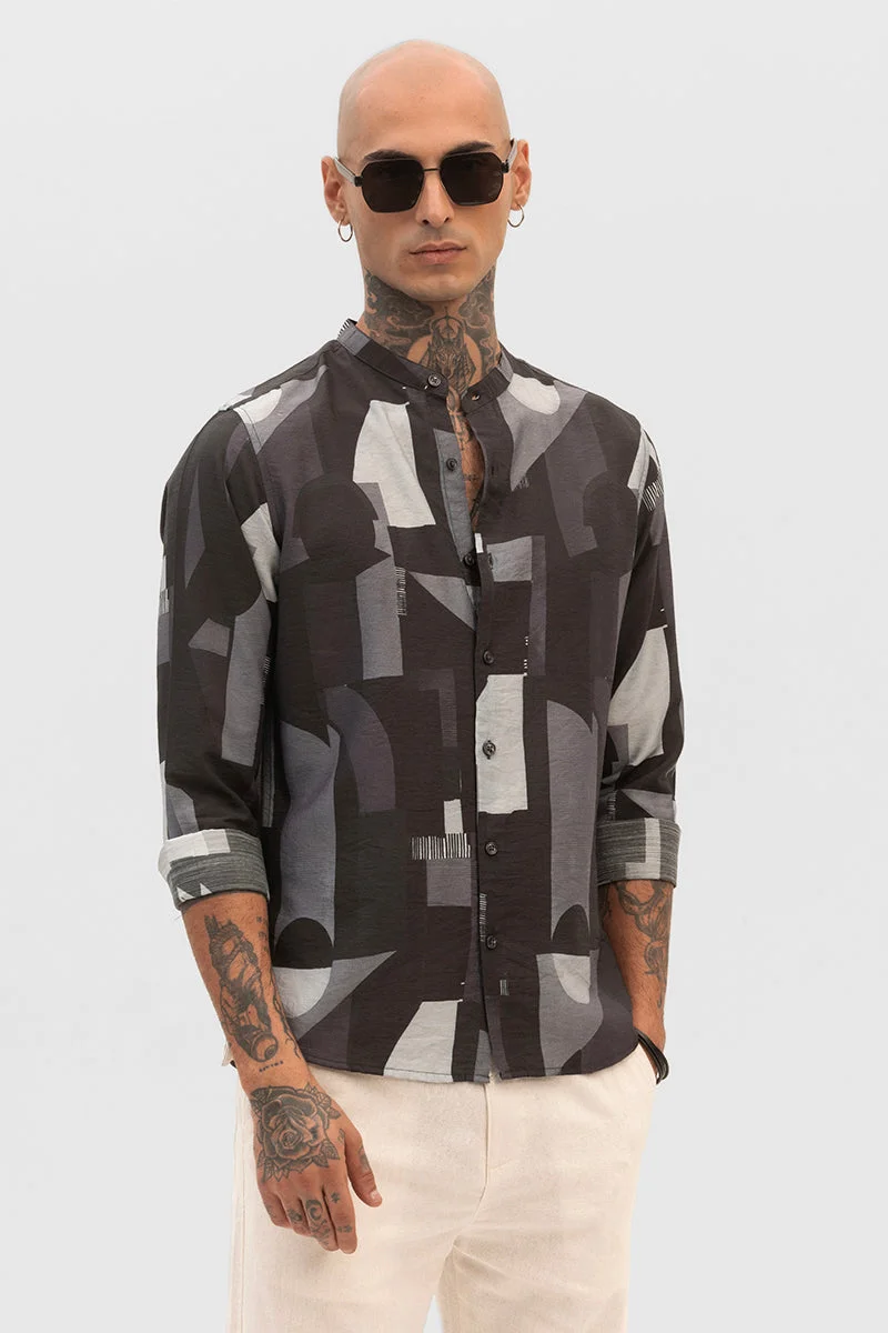 SNITCH Black Abstract Mandarin Shirt