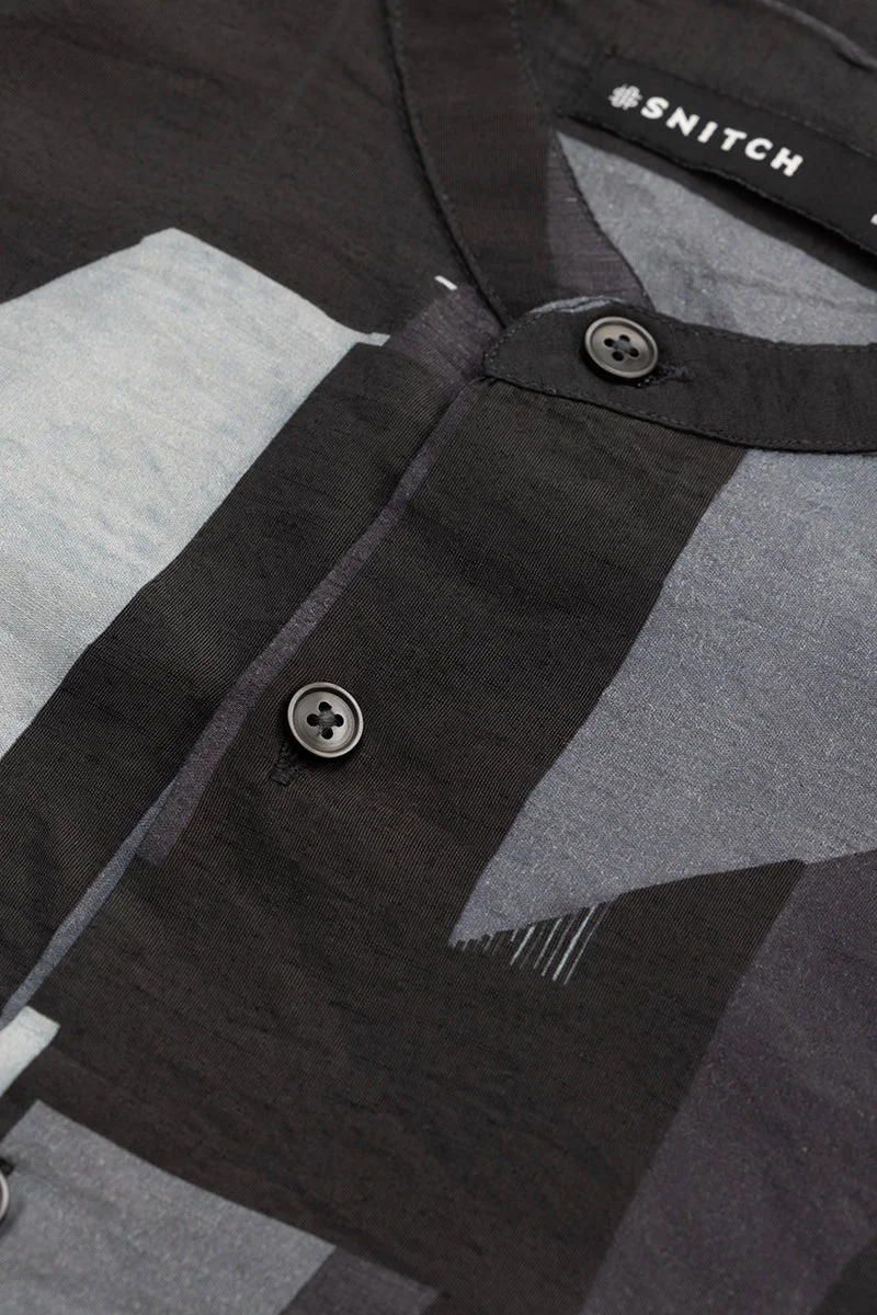 SNITCH Black Abstract Mandarin Shirt