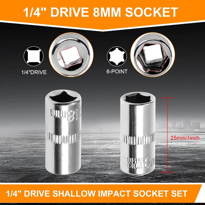 Utoolmart 1/4" Drive 8mm Socket, Shallow Socket Set, for General Repairs, 6-Point, Metric, Cr-V, 4pcs - Image 2